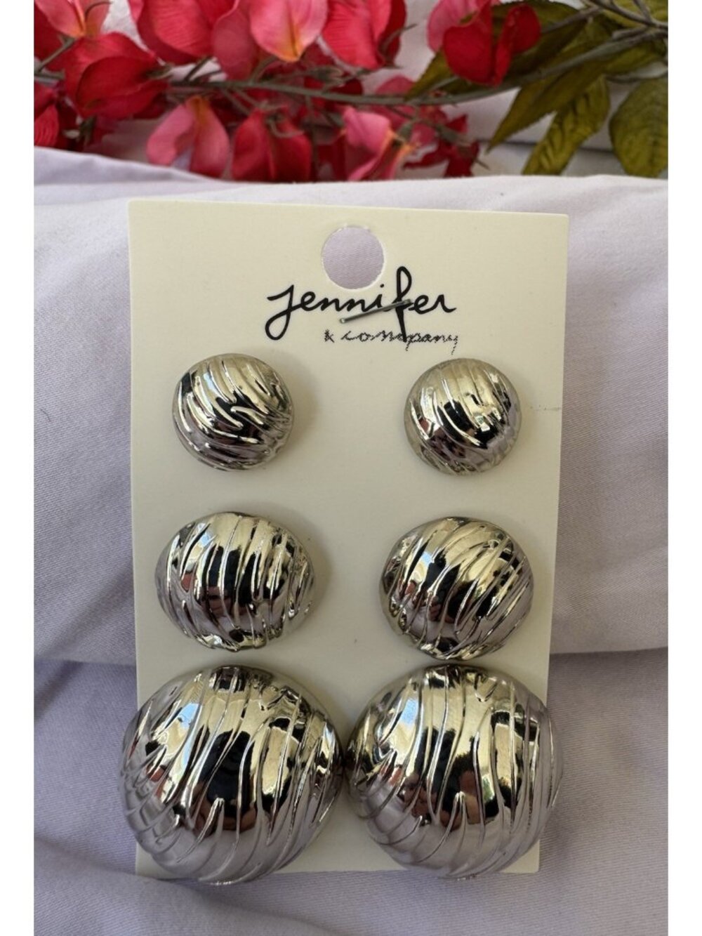 Jennifer & Company 6 Piece Set Graduated Dome Ball Stud Silver Tone Earrings NWT